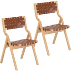 Wood Folding Chairs, Foldable Chairs Wooden Indoor Stackable Dining Chairs for Kitchen & Dining Room Chair Woven Seat & Webbing Back, Dining Chair Set of 2