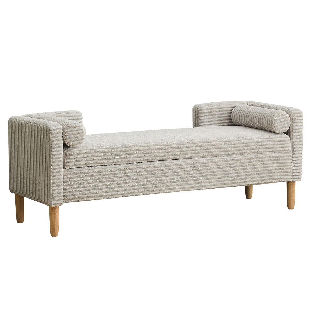 64.7' Upholstered Corduroy Flip-top Storage Bench with Rubberwood Legs, Armrests & Backrest for Bedroom, Living Room, Hallway, Light Gray