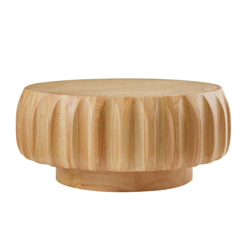 Round Solid Wood Carved Coffee Table with Elegant Sculptural Design