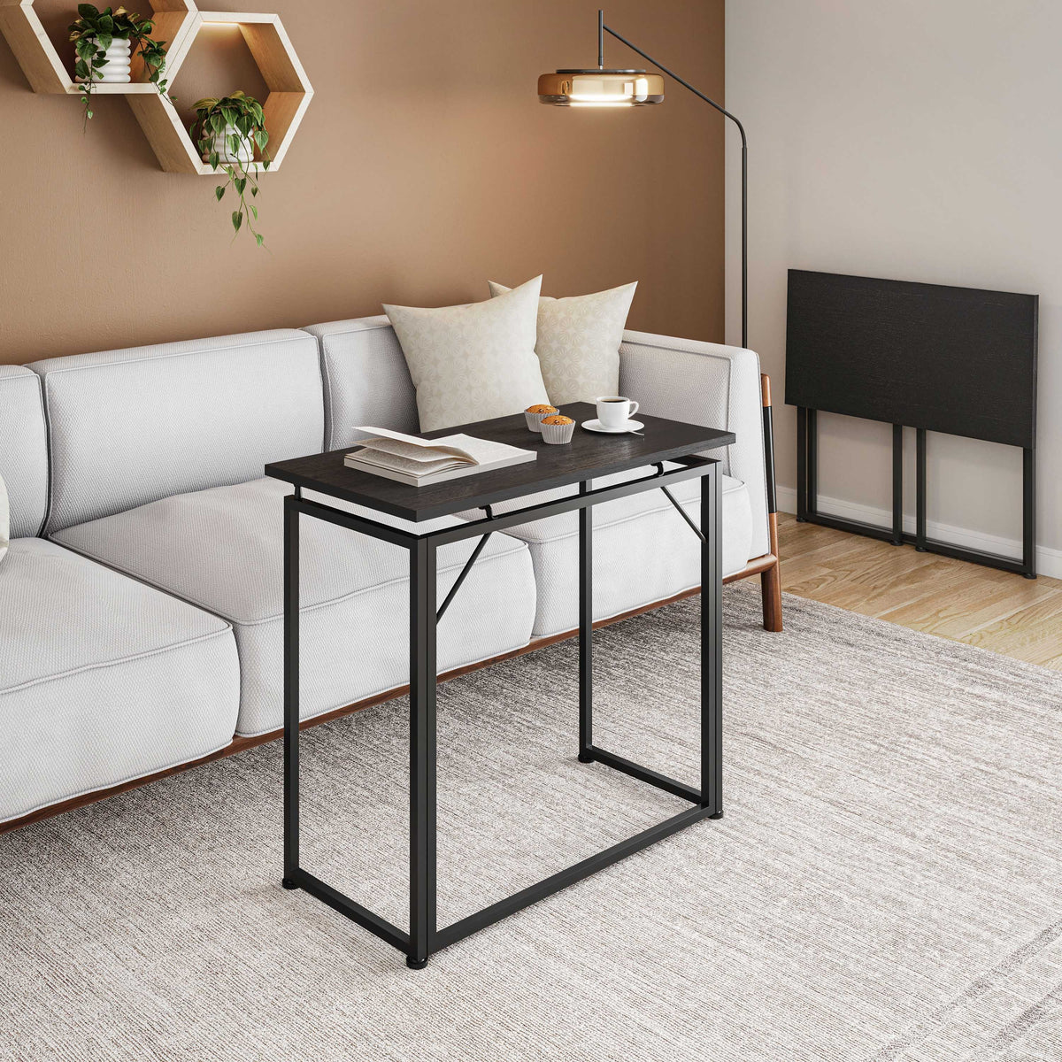 31.5' Folding Desk for Small Spaces, No Assembly Required, Black