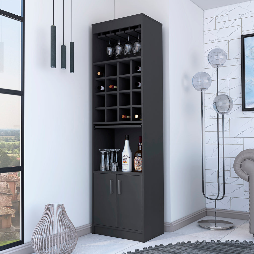 Myers  Bar Cabinet, Two Shelves, Double Door Cabinet, Six Built-in Wine Rack