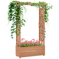 Outsunny Raised Garden Bed with Arch Trellis for Vine Climbing Plants, Hanging Flowers, 70.75' Tall Outdoor Wood Planter Box with Drainage Hole & Fabric Filter for Backyard, Patio, Brown