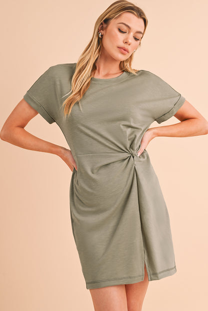 Laurel Green Folded Sleeve Twisted Mini T-Shirt Dress - Eloy Royal