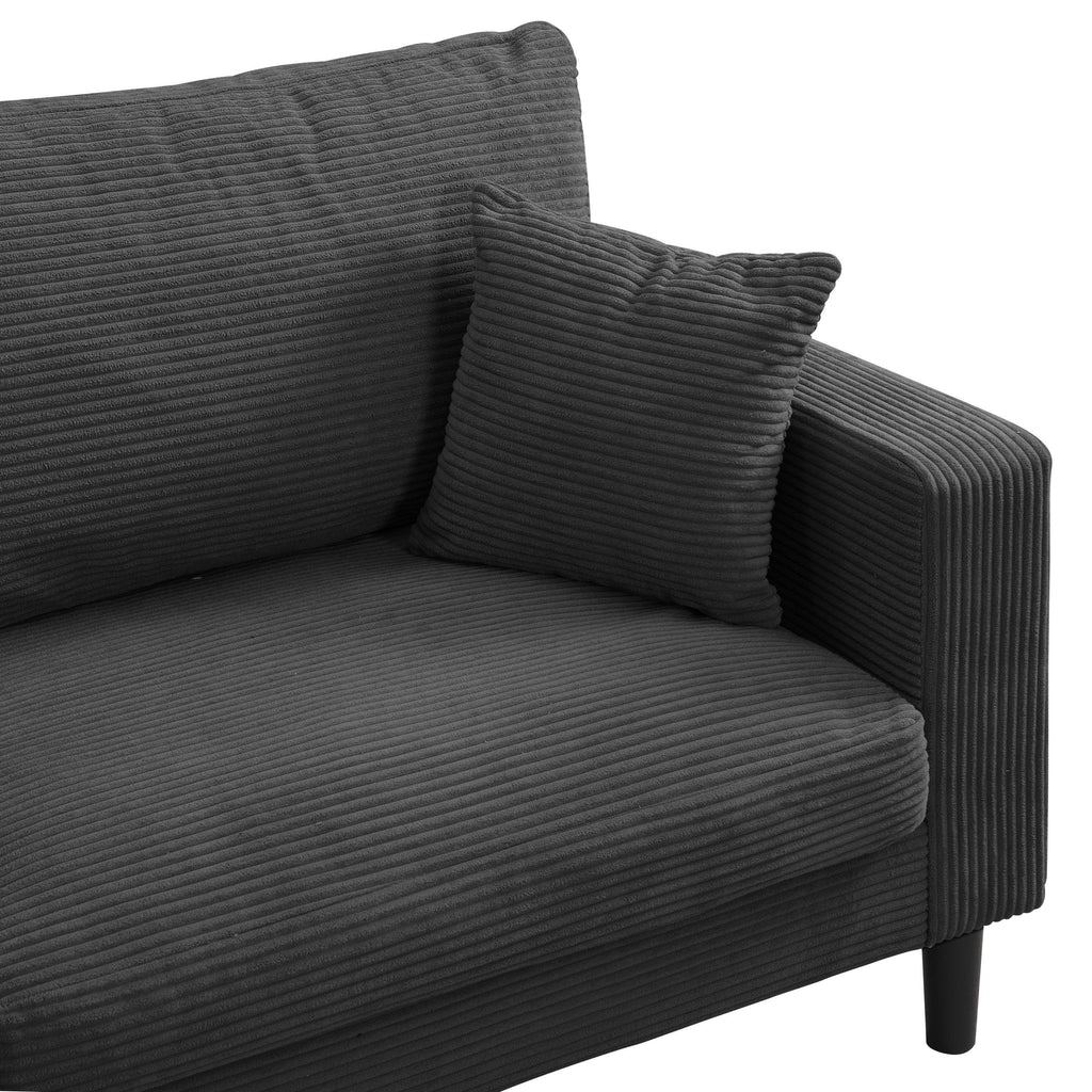 Modern Upholstered 74' High Resilience Three Seater Sofa, Dark Gray Corduroy with Wooden Frame - Eloy Royal