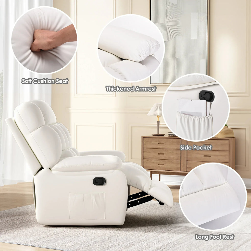 Recliner Chair, Upholstered Rocker Recliner Chair with Side Pocket, Ergonomic 110°-160° Adjustable Reclining Chairs for Adults, Single Sofa Chair with Footrest,Recliner Sofa for Living Room - Eloy Royal