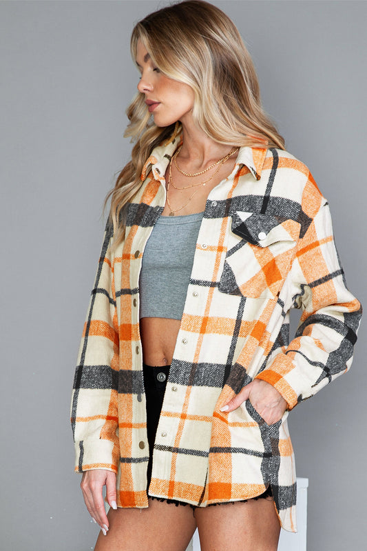 Yellow Plaid Print Turn Down Collar Buttoned Shacket - Eloy Royal