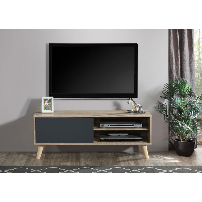 Contemporary 47 in Faux Wood TV Stand Media Console for TVs up to 50'-55', 2 Shelves and Cabinet Entertainment Unit, Natural/Gray