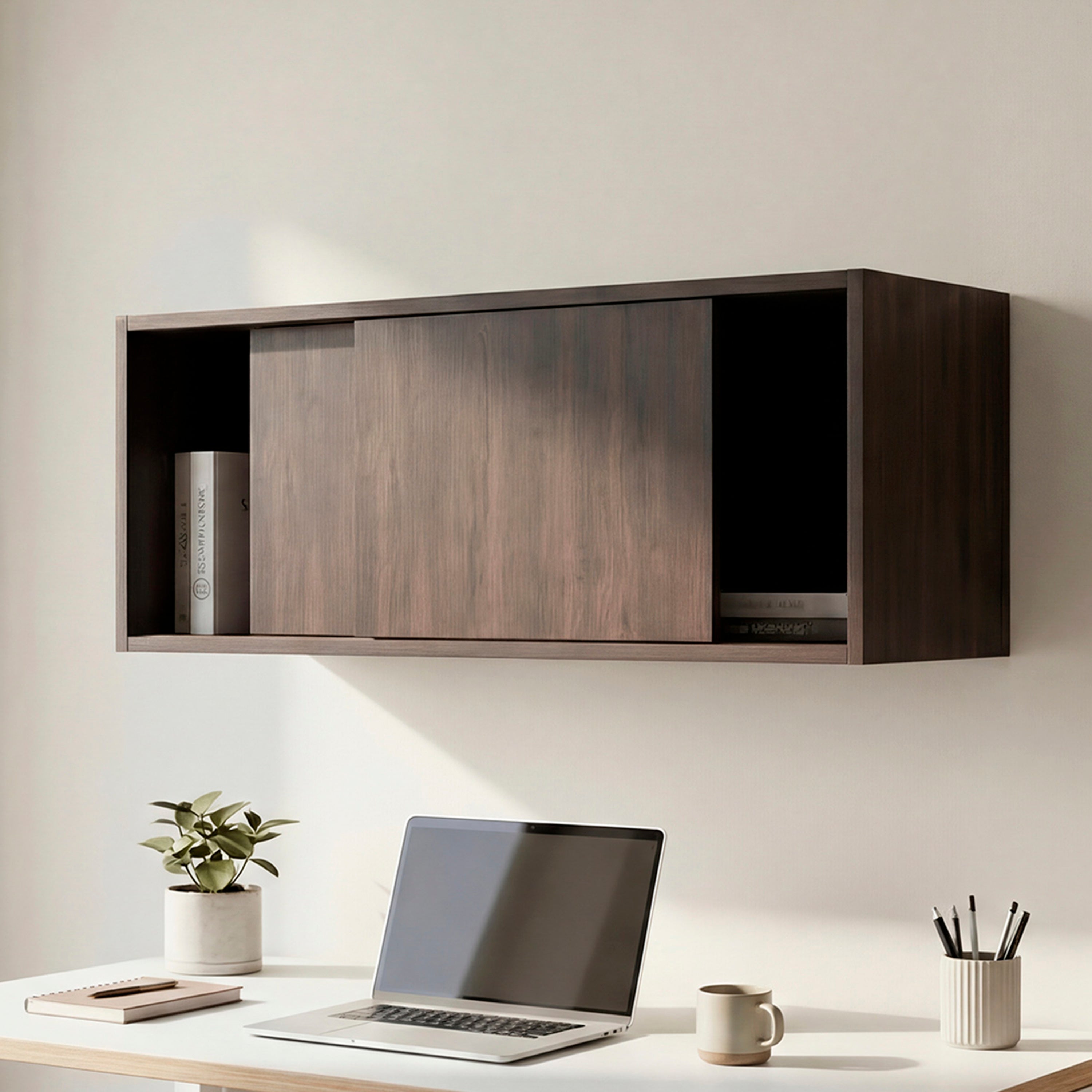 Note 32-Inch Wide Wall Storage Cabinet with Sliding Doors, Compact Wall-Mounted Storage Option for Bedroom, Office, Living Room or Garage Organization