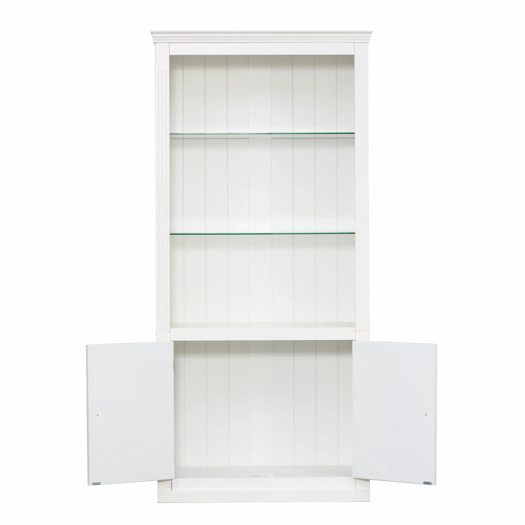 78.75''H 4-Tier Display Shelf, with 5-Colors Dimmable Ceiling Light, Freestanding Farmhouse Bookcases with Storage & Doors, Bookshelf with Adjustable Glass Shelves for Home & Office - White - Eloy Royal