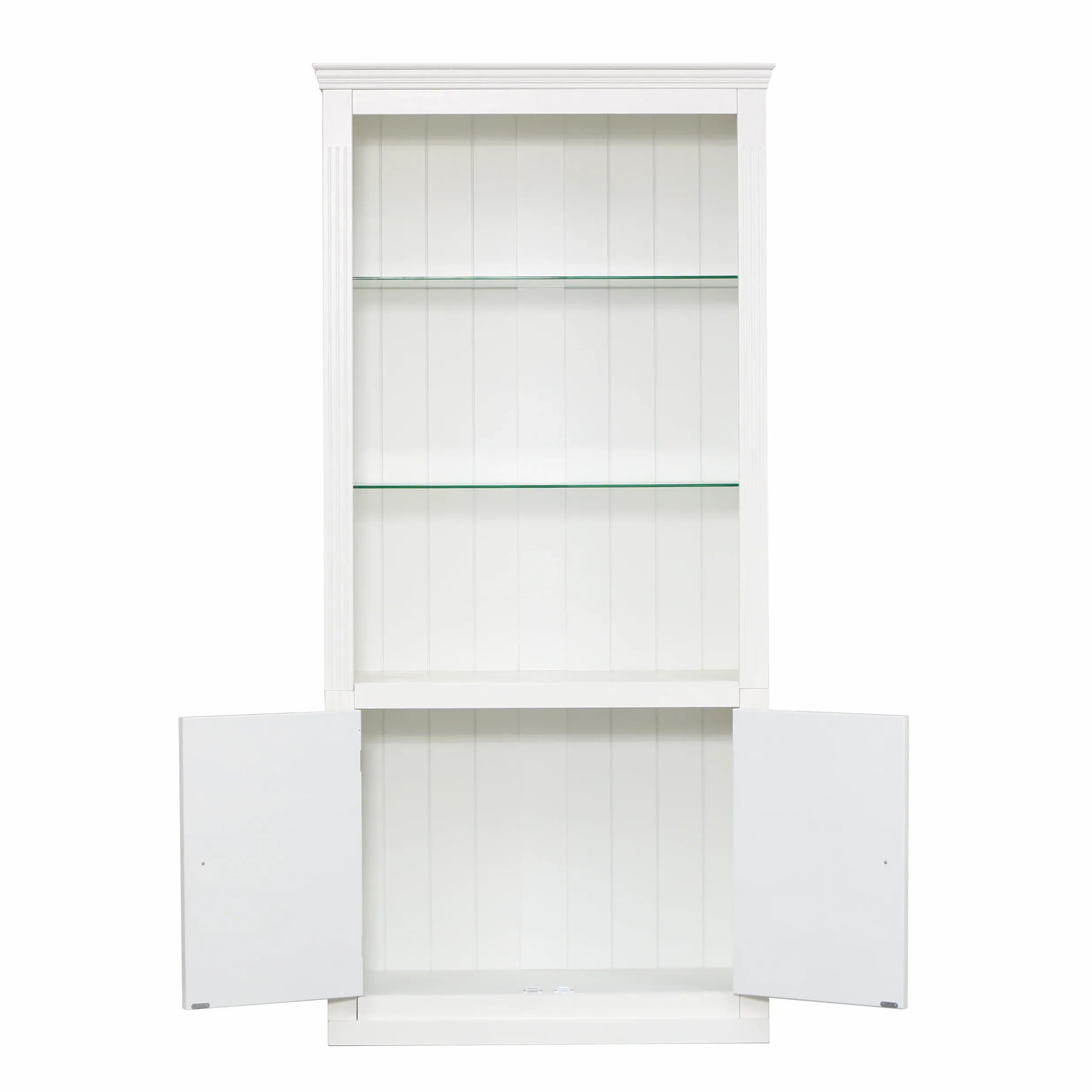 78.75''H 4-Tier Display Shelf, with 5-Colors Dimmable Ceiling Light, Freestanding Farmhouse Bookcases with Storage & Doors, Bookshelf with Adjustable Glass Shelves for Home & Office - White - Eloy Royal