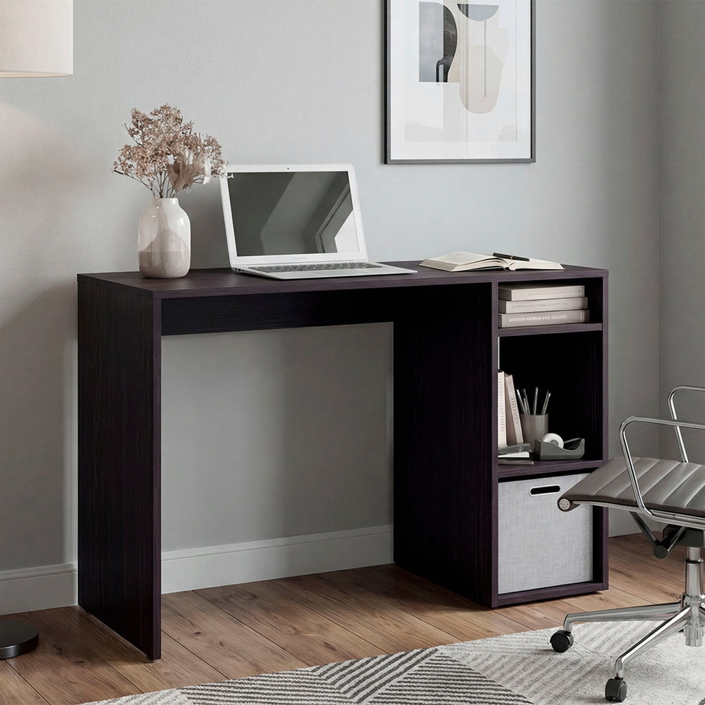 Dalia Compact Computer Desk with 3-Tier Side Open Storage Shelves, Manufactured Wood Home Office Table