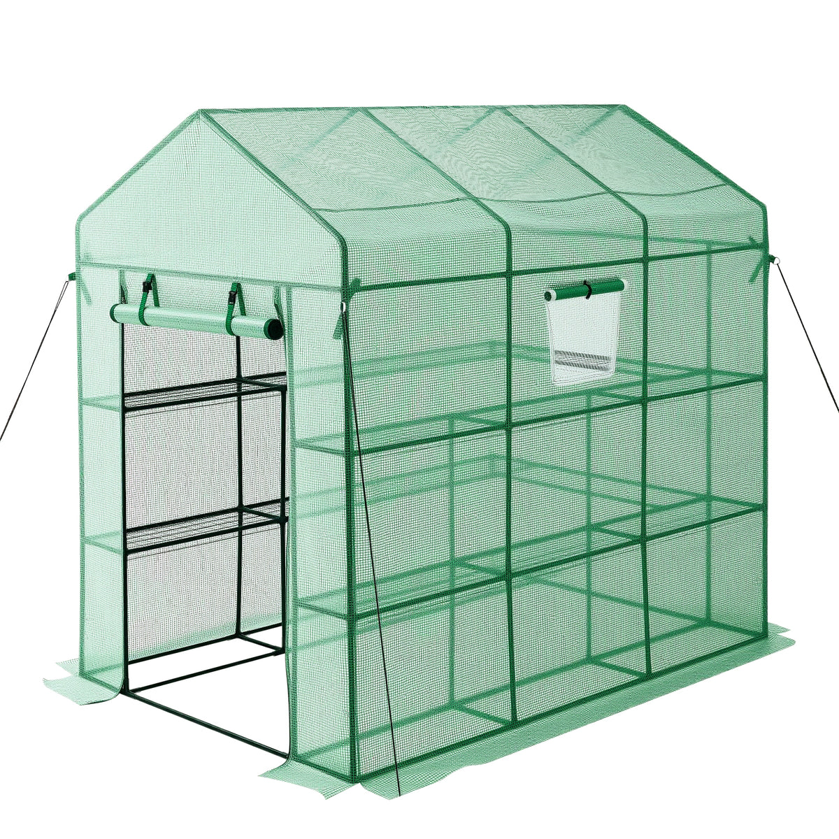 Walk-in Green House, 54 x 81.1 x 77.2 in, Greenhouse with Shelves, High Strength PE Cover with Zipper Door and Steel Frame, Assembly in Minutes, Suitable for Planting and Storage