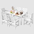HDPE Outdoor Dining Set, All-Weather 7 Piece Outdoor Dining Table Set with 2' Umbrella Hole, Outdoor Patio Dining Set for Garden, Poolside, Backyard, Deck, White