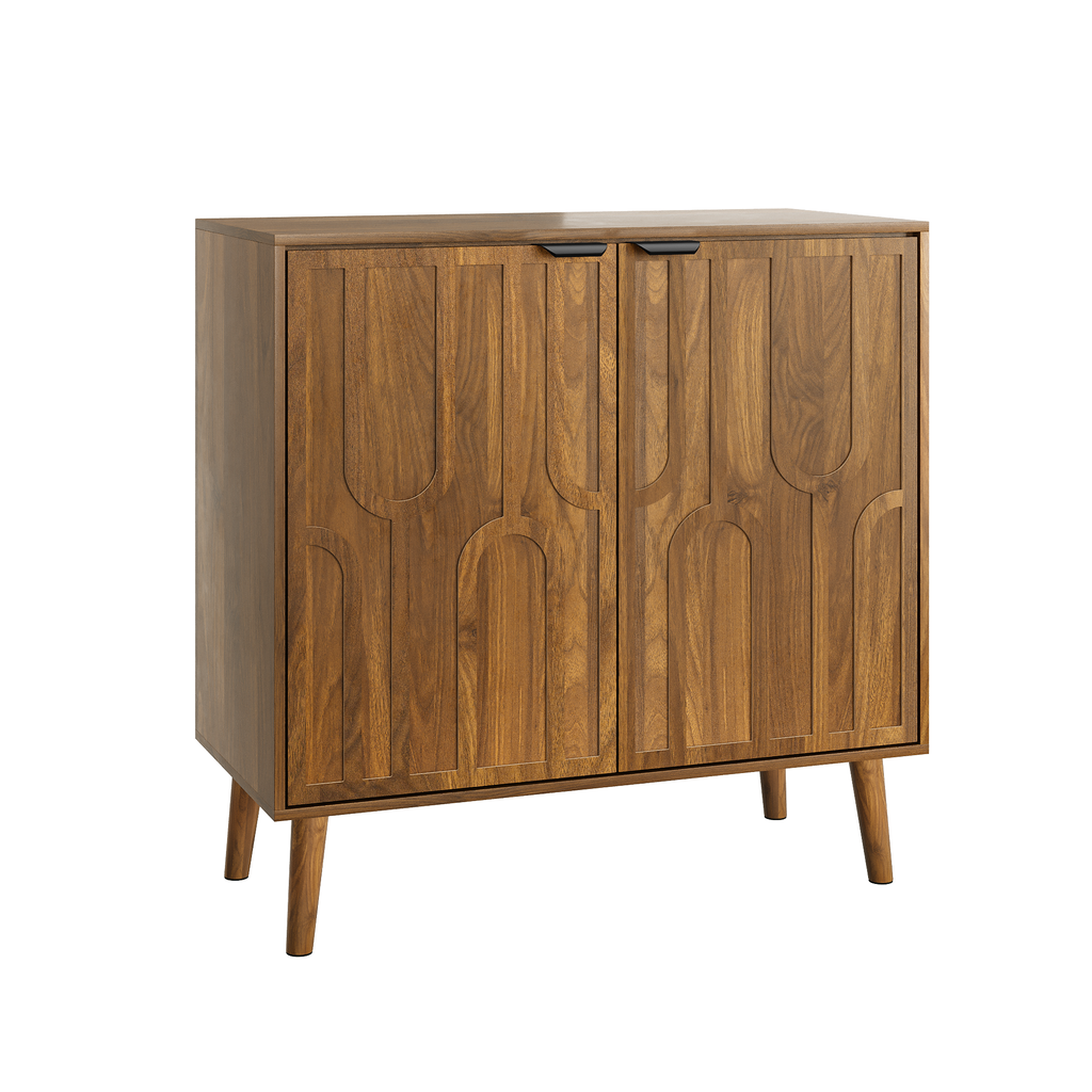 Farmhouse Style Sideboard Buffet Cabinet with Storage, Walnut Wood Coffee Bar Cabinet, 31.5' W