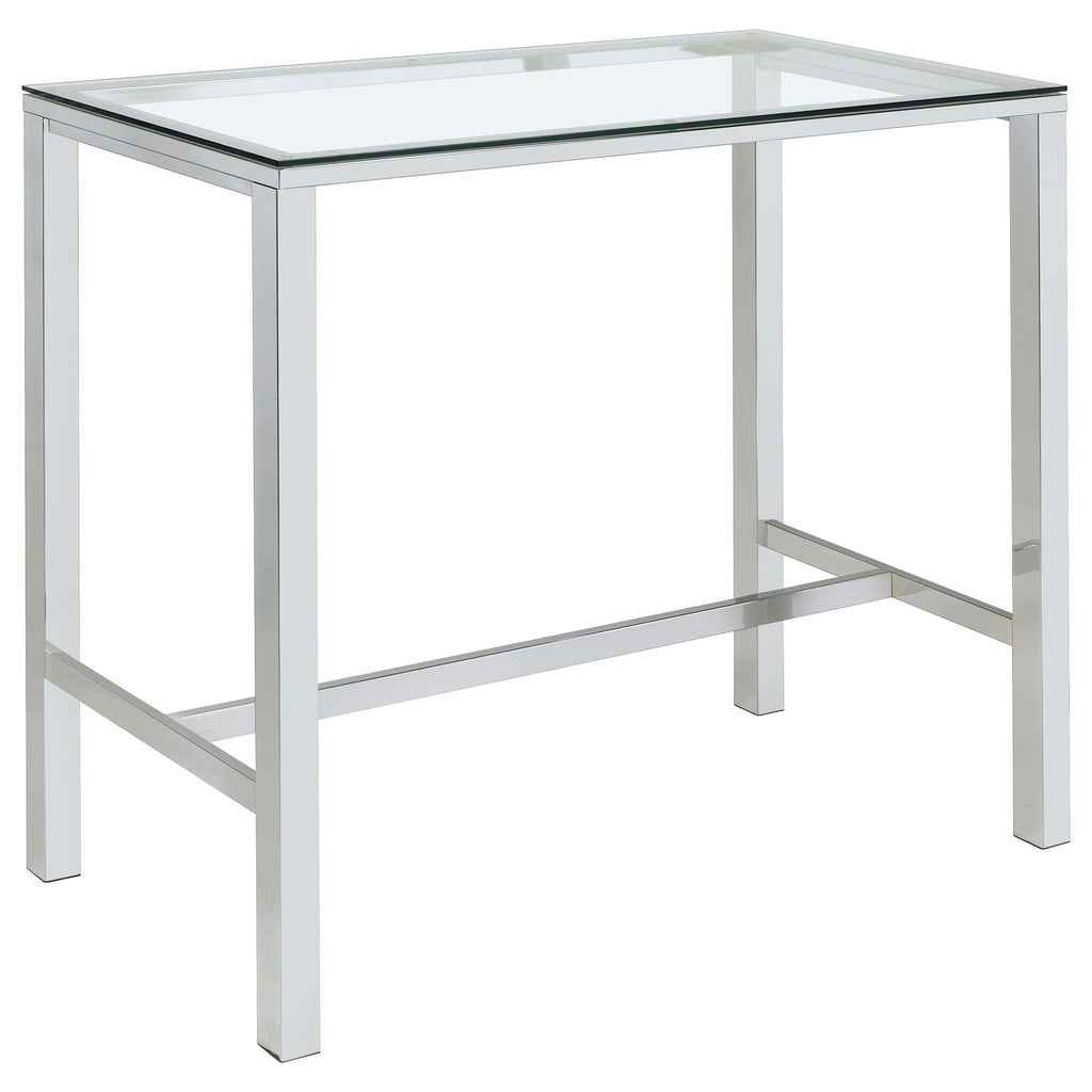 Tommy Chrome 47-inch Bar Table: Modern Glass Top with Polished Chrome Metal Frame, Rectangular Design