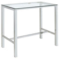 Tommy Chrome 47-inch Bar Table: Modern Glass Top with Polished Chrome Metal Frame, Rectangular Design