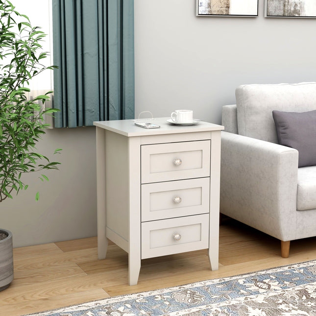 White 3 Drawer Nightstand with Charging Station and USB Ports & Power