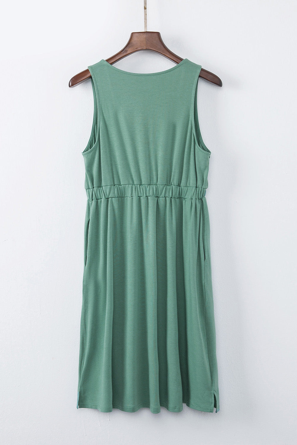 Green Sleeveless Button Front Short Basics Dress - Eloy Royal