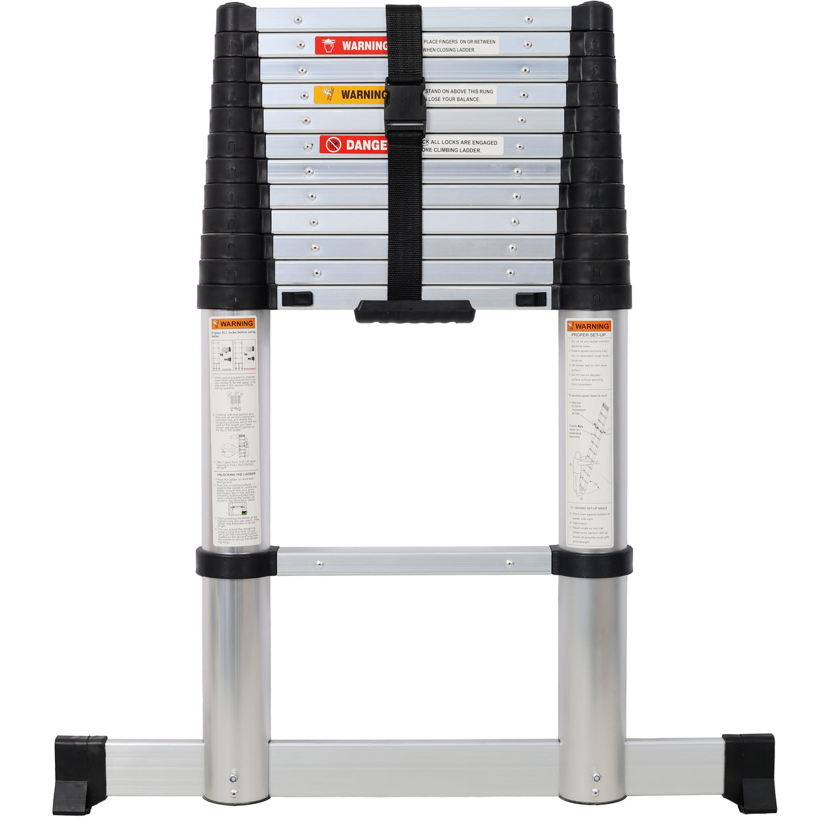 12.5FT Telescopic Ladder Aluminum Ladder with Non-Slip Feet, Slow Down Safety Function With Stabilizer Portable Extension Ladder for Household and Outdoor Working, 330lb Capacity Silver
