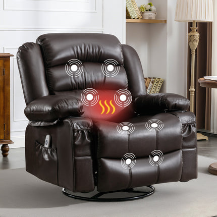 Massage Swivel Rocker Recliner Chair with Vibration Massage and Heat Ergonomic Lounge Chair for Living Room with Rocking Function and Side Pocket   2 Cup Holders USB Charge Port ,BROWN