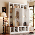 U-Can Farmhouse Entryway Storage Cabinet Coat Closet with Shoe Rack & Display Cubbies