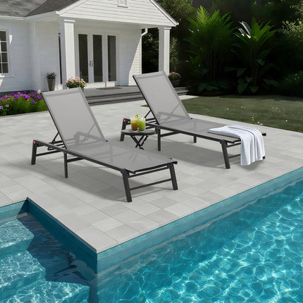 Assemble-Free Chaise Lounge Outdoor, Aluminum Outdoor Chaise Lounge Set of 2 , Patio Lounger Poolside Lay Flat Sunbathing Adjustable Backrest Pool Lounge Chair (Set of 2)