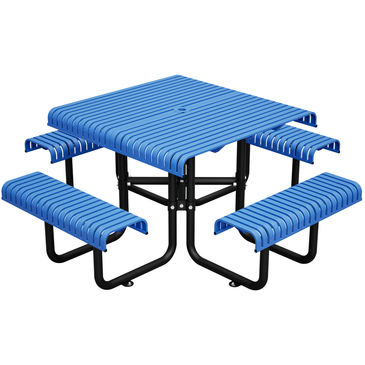 80.7' x 80.7' x 31' Heavy Duty Metal Picnic Table & Bench Set, Outdoor Dining Set with Umbrella Hole, Rustproof Slotted Steel Top, 882LBS Capacity – Seats 4-8 for Backyard, Garden, Picnic, Camping