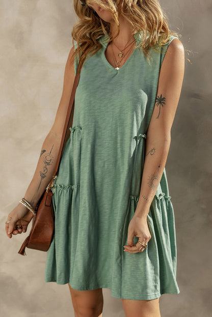 Moonlight Jade Split V Neck Tiered Flowy Sleeveless Dress - Eloy Royal