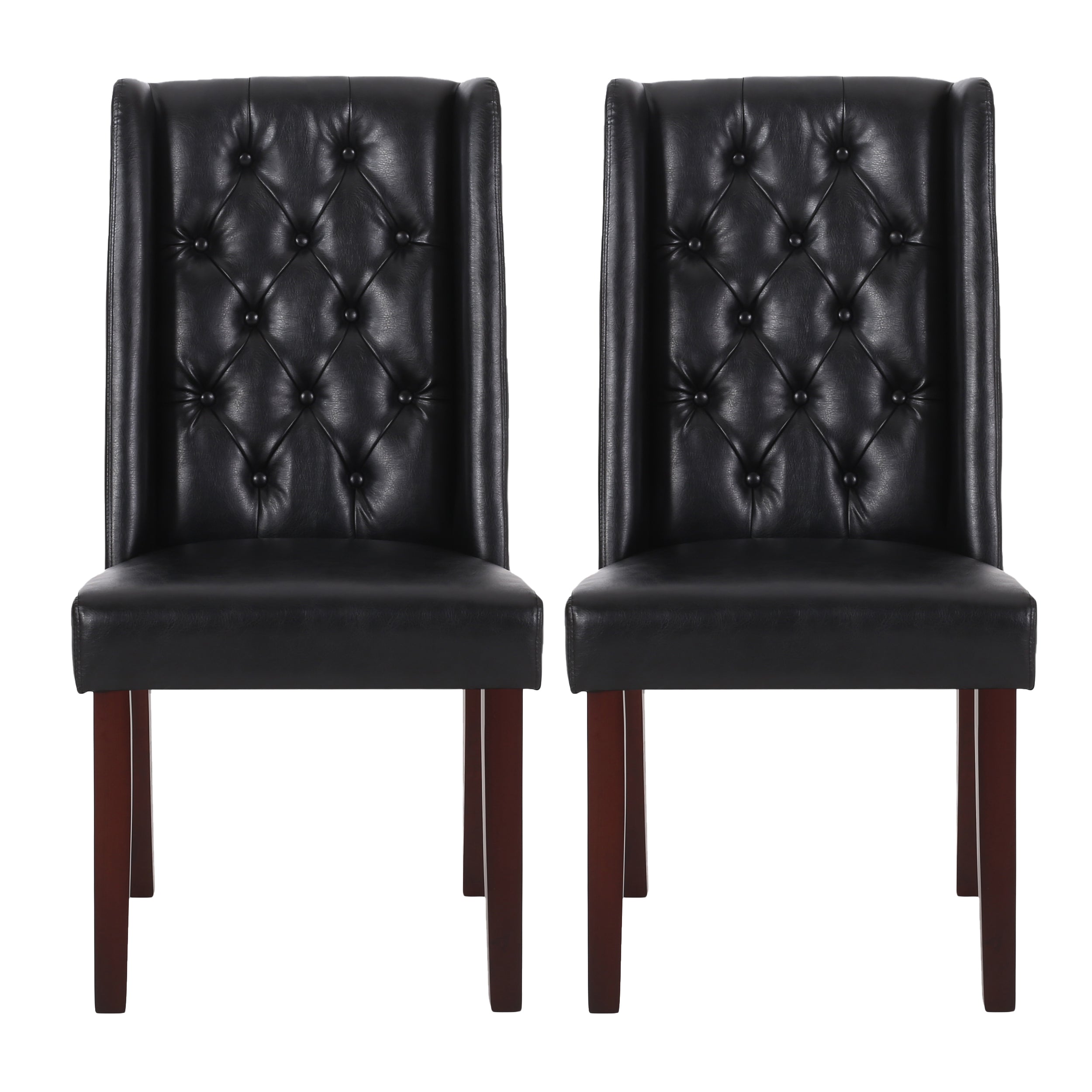 Sophisticated Tufted Dining Chair Set with High Back Design in Black Wood and Fabric