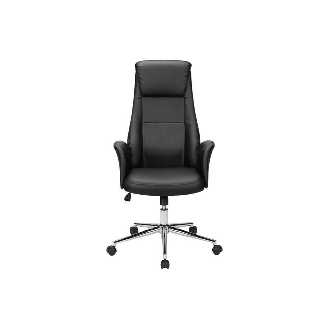 Contemporary Office Chair with Adjustable Height, Ergonomic Design, Black Leather-Look Upholstery, Chrome Metal Base, Modern Work Chair
