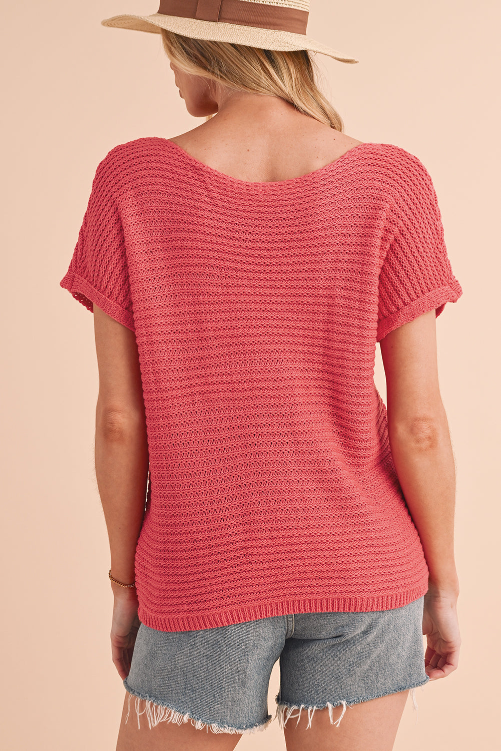 Red Clay Plain Knit Loose Batwing Sleeve Blouse - Eloy Royal