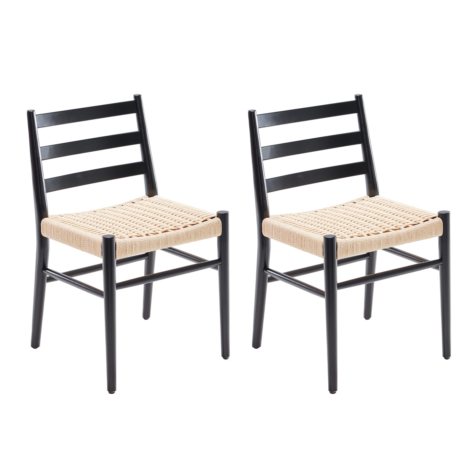 Dining Chairs Set of 2, Woven Rope Seat with Sturdy Metal Frame, Mid Century Modern Dining Room Chairs for Kitchen, Living Room, Restaurant