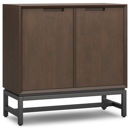 Banting 32 inch Wide Solid Wood Low Storage Cabinet in Walnut Brown with Adjustable Shelves and Metal Base