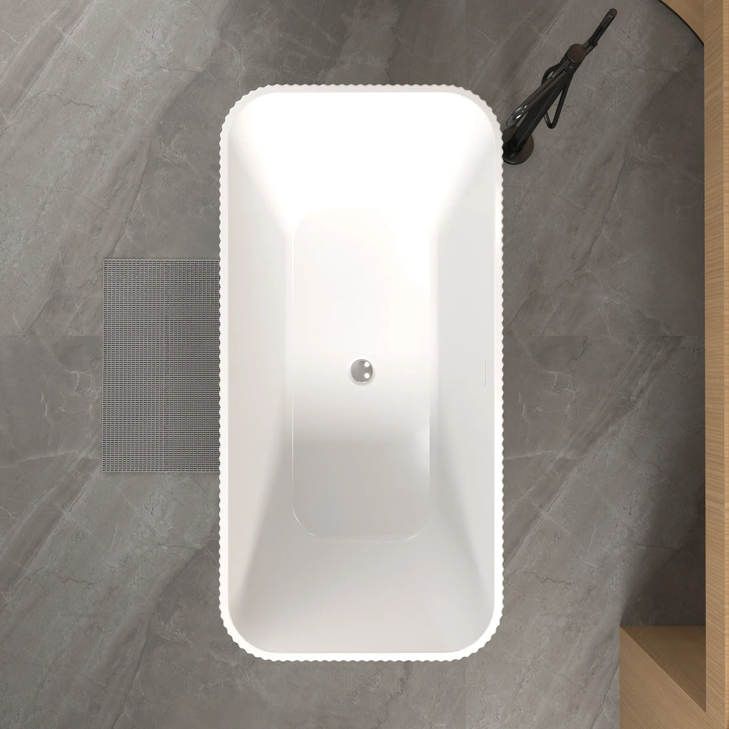 59'Rectangle Linear Acrylic Freestanding Bathtub Stand Alone Soaker Tub, Glossy White Acrylic, POP-UP Chrome Drain, cUPC Certified, - Eloy Royal