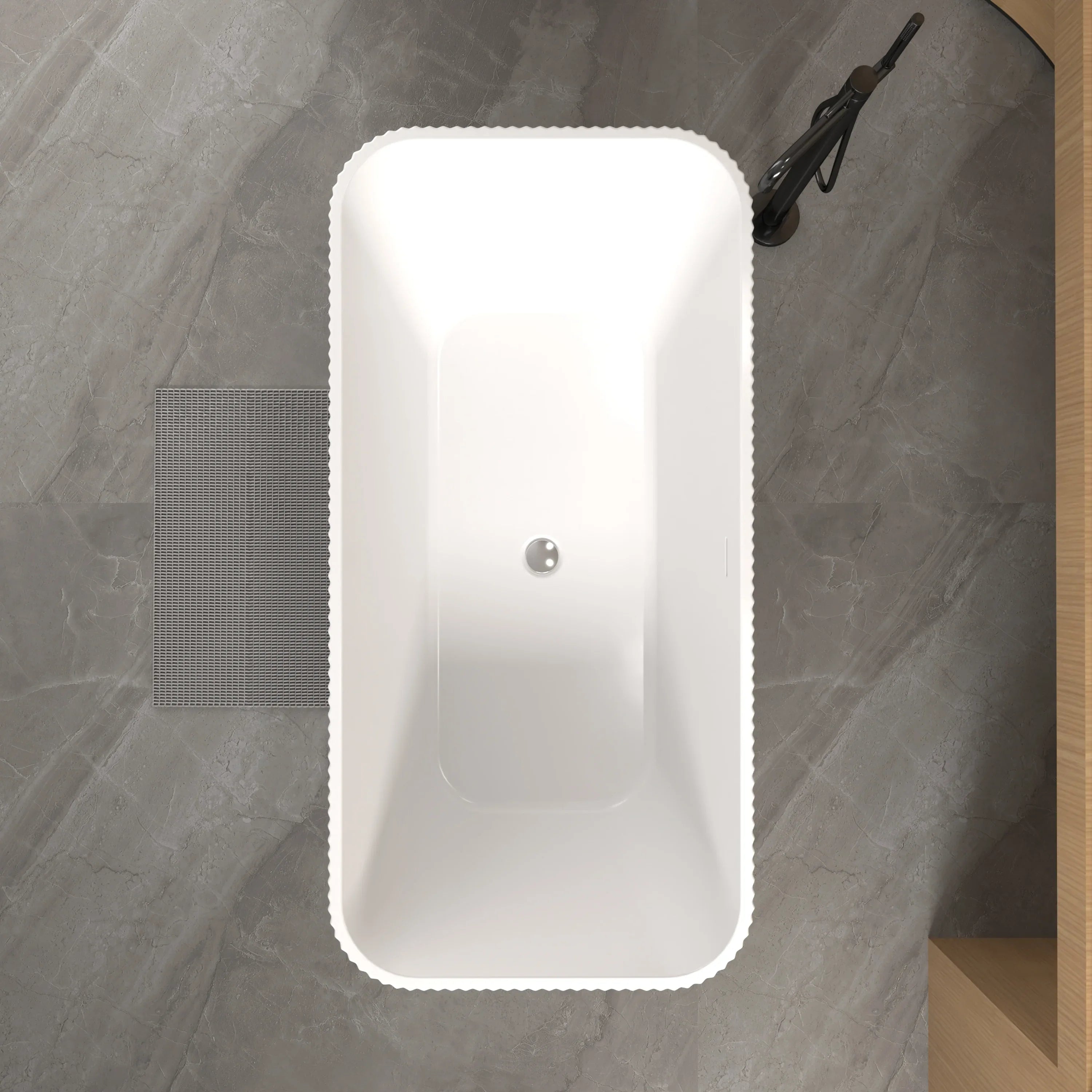 59'Rectangle Linear Acrylic Freestanding Bathtub Stand Alone Soaker Tub, Glossy White Acrylic, POP-UP Chrome Drain, cUPC Certified, - Eloy Royal