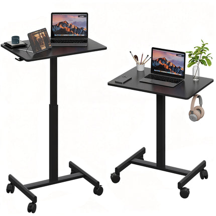 26'×19' Black Middle Column Mobile Height Adjustable Desk, Gas Spring Height Regulation, Lockable Universal Casters, With Headphone Hook, Mini Desk