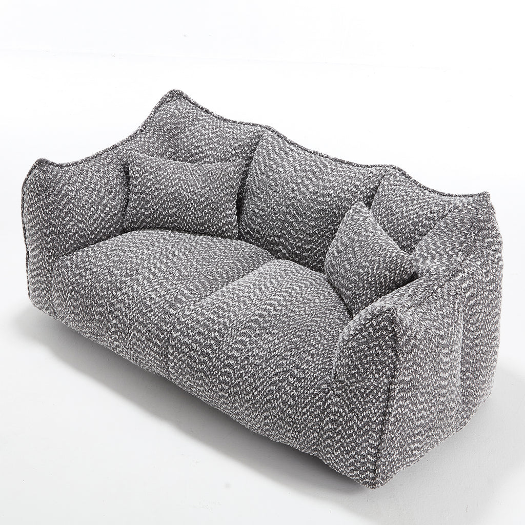 Comfortable Dual Beanbag Chair with High Resilience Foam Core for Two People in Grey Chenille
