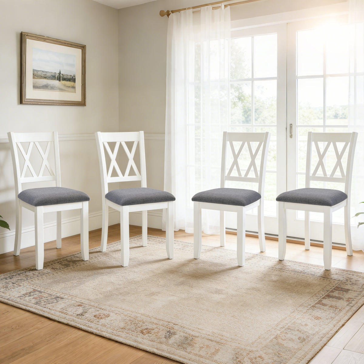 Dining Chairs Only, Wooden Dining Chairs Set of 4, Kitchen Chair with Padded Seat, Upholstered Side Chair for Dining Room, Living Room, Kitchen, Grey & White two tone