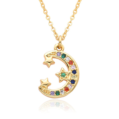 European And American Electroplated Brass Moon Star Necklace