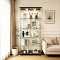5-Tier Glass Display Cabinet with Lights, Double Doors and Lock, Curio Cabinet Tempered Glass Floor Standing Bookshelf for Living Room, Bedroom, Office, 74 x 31 x 14 in, Black