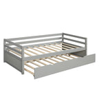 Gray Twin Daybed with Trundle Frame Set, Pine Wood and MDF, 76''L x 41.7''W x 25.9''H