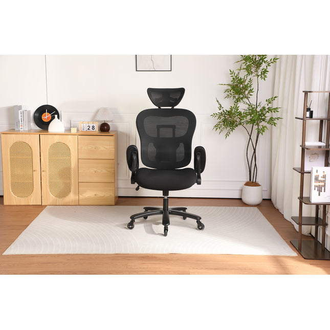 500LBS Big and Tall Office Chair Mesh Breathable,Gaming Chair with Adjustable Backrest Height & Headrest Angle & Adaptive Lumbar Lupport, Executive Computer Desk Chair with 2D Flip-Up Arms,Black.