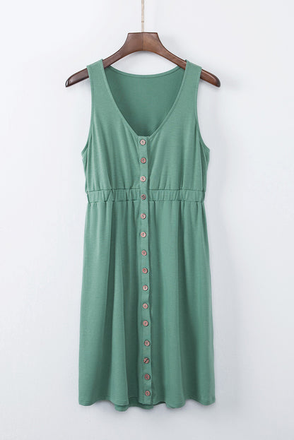 Green Sleeveless Button Front Short Basics Dress - Eloy Royal