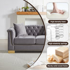 {Video] Classic Modern Style Sofa, 62-inch Chesterfield Classic Rolled Arm Tucked-in Nailhead Decor Cloud Two-Seater Velvet Sofa, Luxury Double Sofa Suitable for Living Room, Bedroom, Apartment, Grey - Eloy Royal