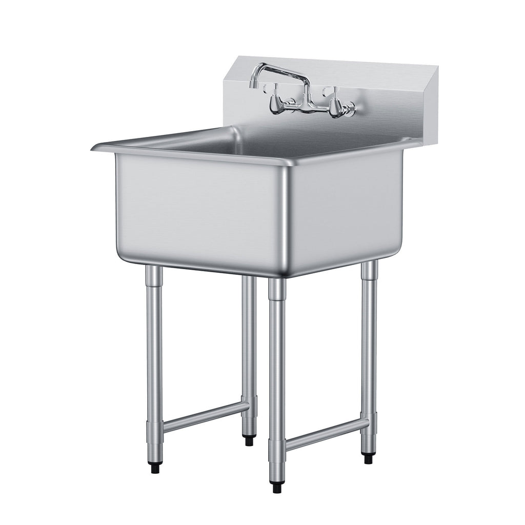 Stainless Steel Prep & Utility Sink, 1 Compartment Free Standing Small Sink Include Faucet & legs, 27'x41' Commercial Single Bowl Sinks for Garage, Restaurant, Kitchen, Laundry