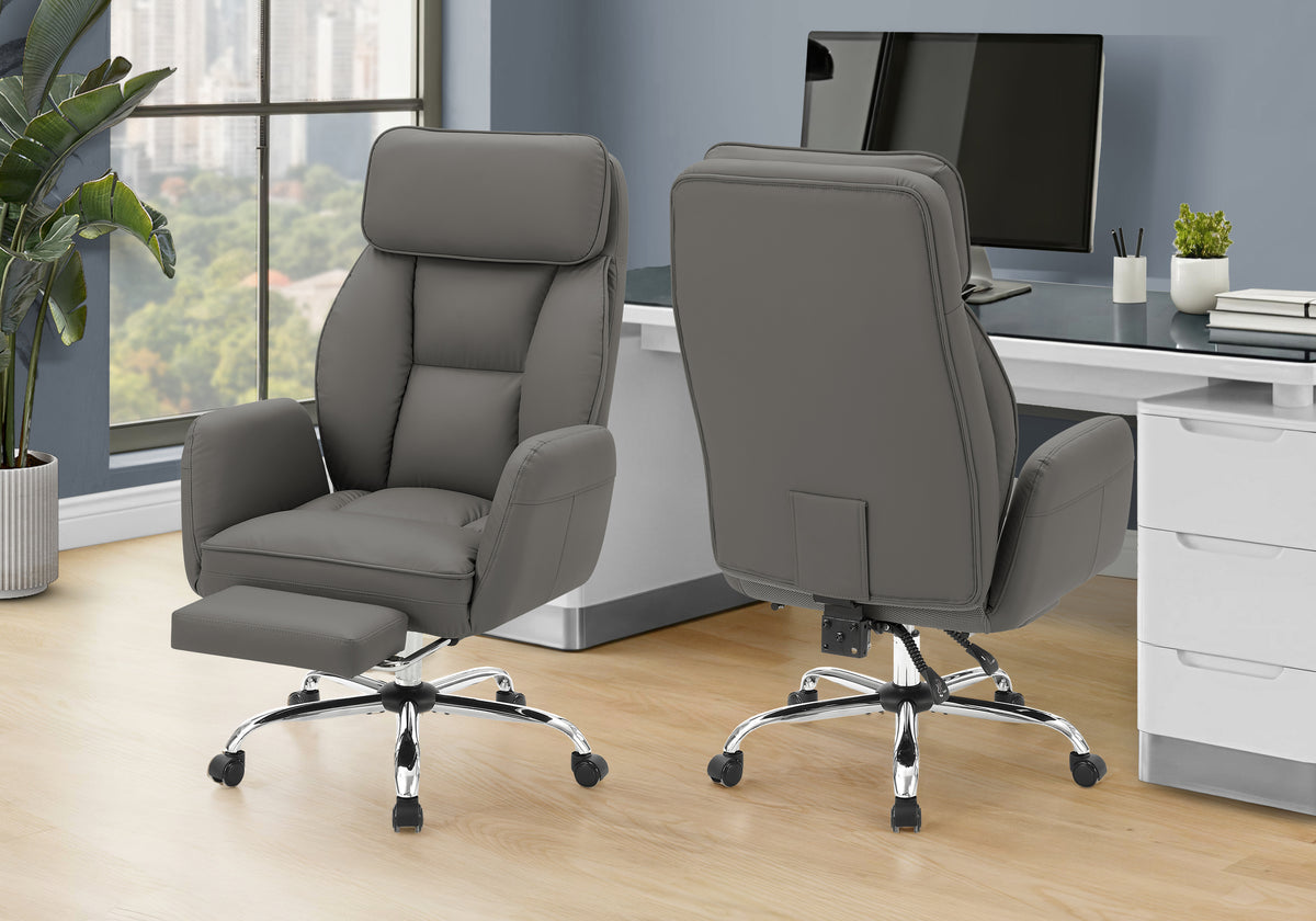 Office Chair, Adjustable Height, Armrests, Ergonomic, Swivel, Computer Desk, Work, Dark Grey Leather-look, Chrome Metal, Contemporary, Modern