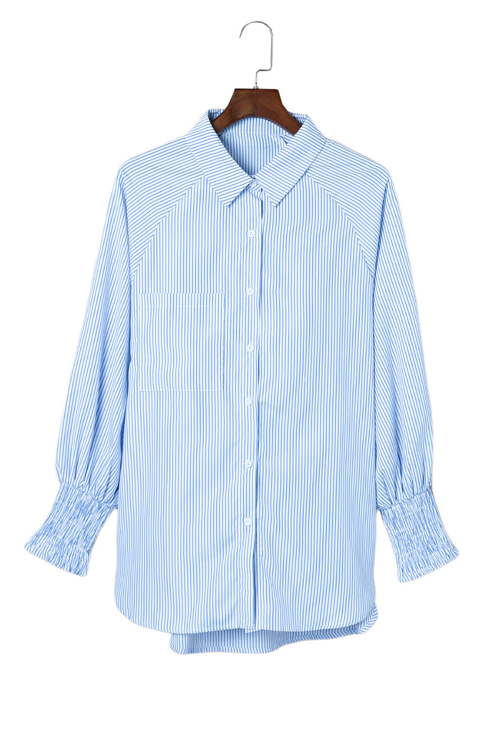 Light Blue Striped Casual Shirred Cuffs Shirt - Eloy Royal