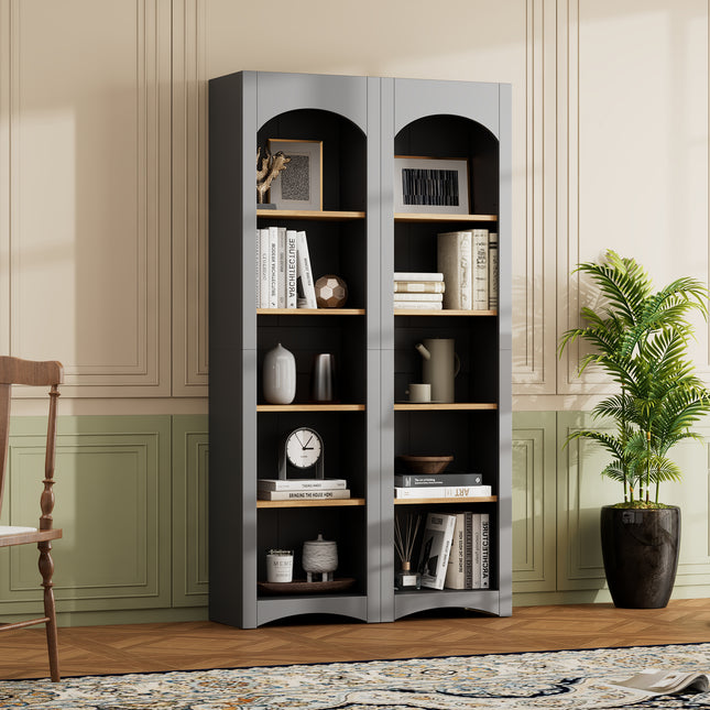 Bookcases Set of 2 with Farmhouse Two-Tone Storage Cabinet with Adjustable Shelves