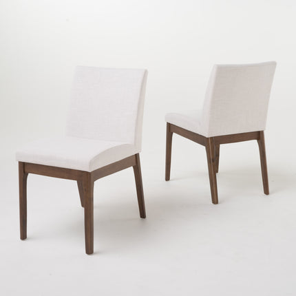 Mid-Century Modern 5-Piece Dining Set with Solid Rubberwood Table and Upholstered Chairs in Walnut and Light Beige, Fabric and MDF Construction