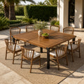 9‑Piece Acacia Wood Outdoor Dining Set, 64' Square Teak Finish Wood Table and 8 PCS Windsor Slat‑Back Dining Chairs with Cream Cushions, Patio Furniture Set for Backyard Garden Deck